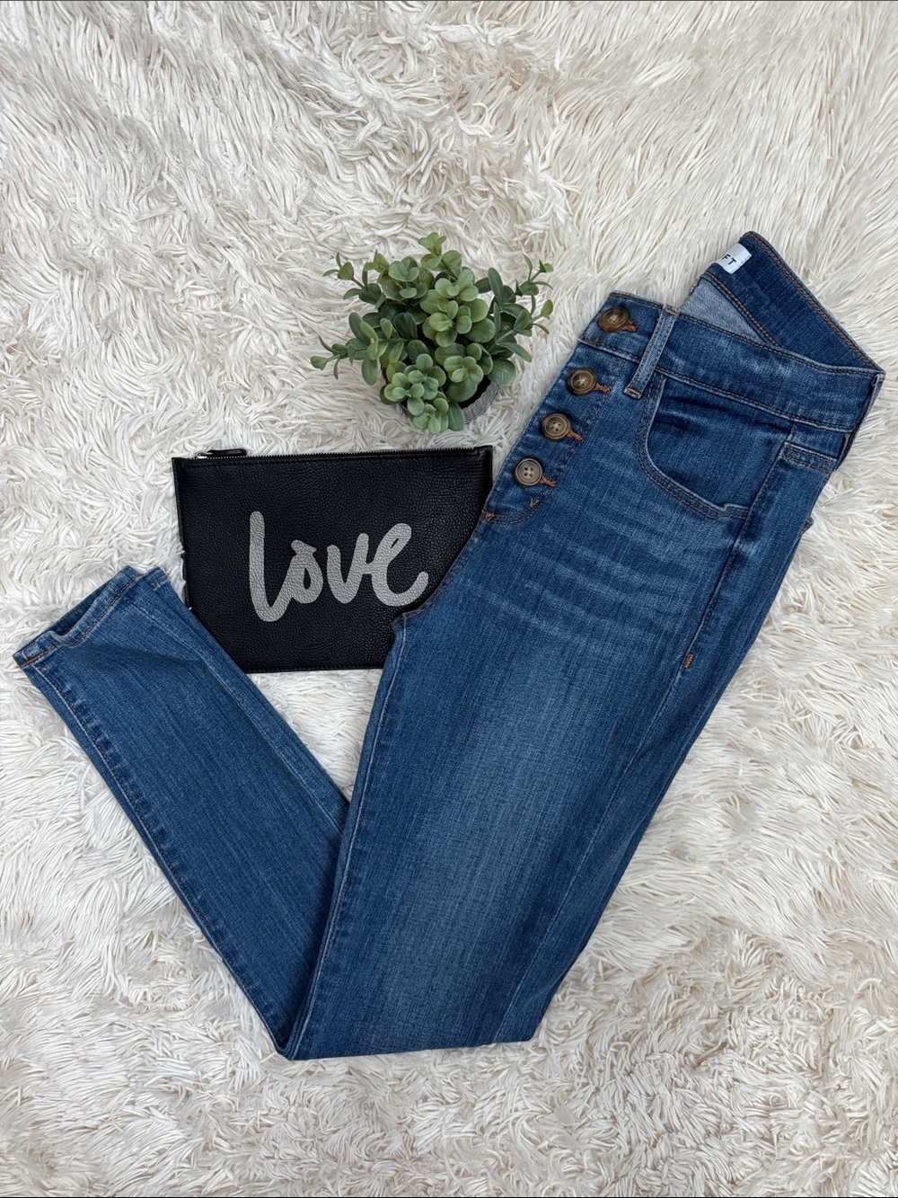 Loft High Waist Button Fly Skinny Jeans 💗 Medium Wash